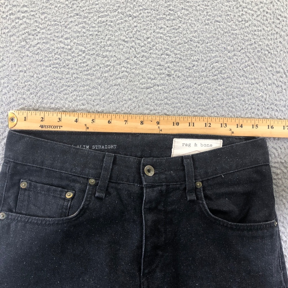 Rag & Bone Jeans Mens 30x34 Black 15x Slim Straight Nap Neppy Button Made In USA - Picture 12 of 16